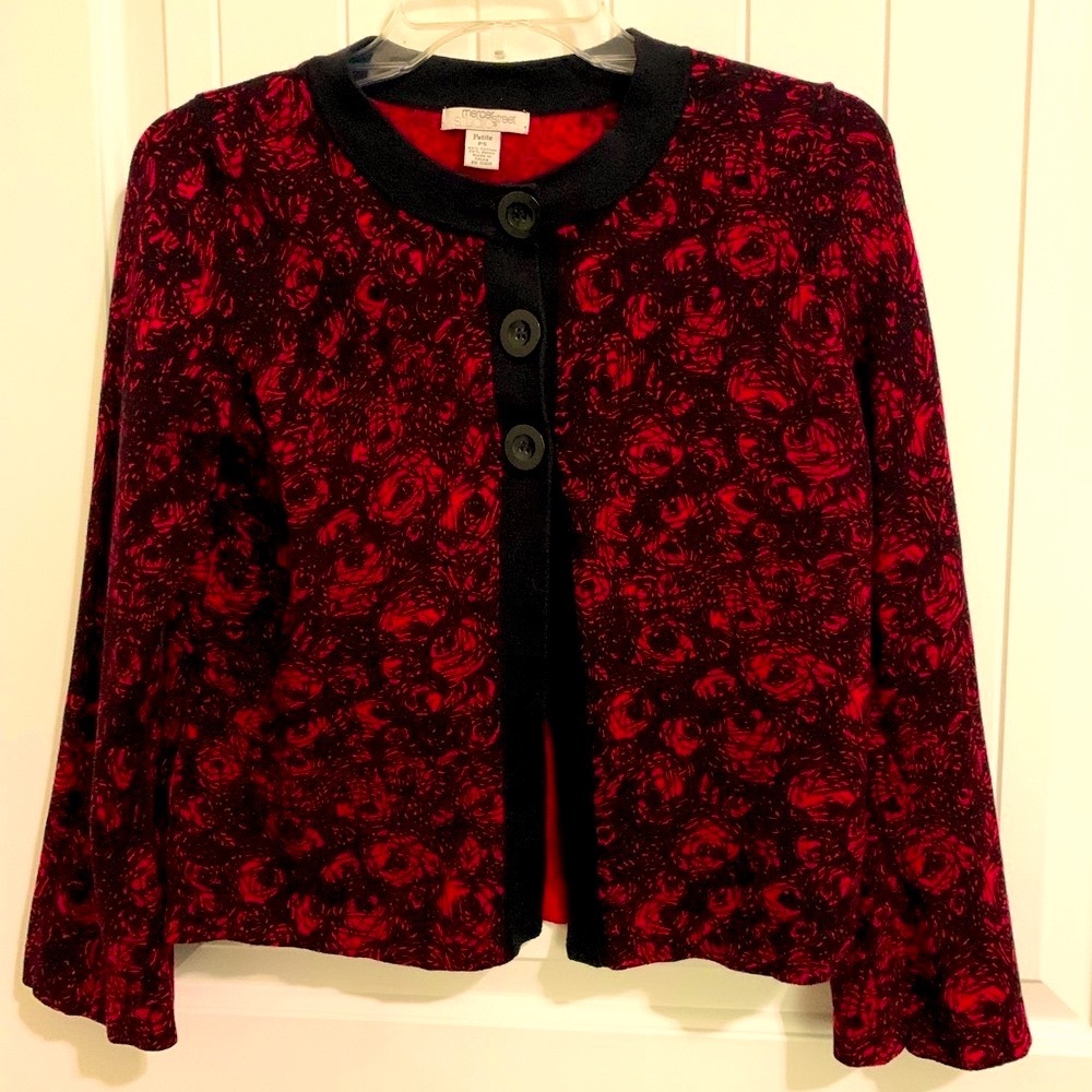 Mercer Street Studio Red Black Rose Shrug Cardigan Sweater PS